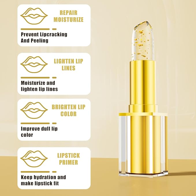 Color Changing Lipstick, Gold Crystal Ph Transfer Proof Color Changing Lipstick, Clear Lip Stick That Changes Color, Hydrating & Non-Sticky Formula, Long Lasting Moisturizing Lip Gloss for Women(1PCS)