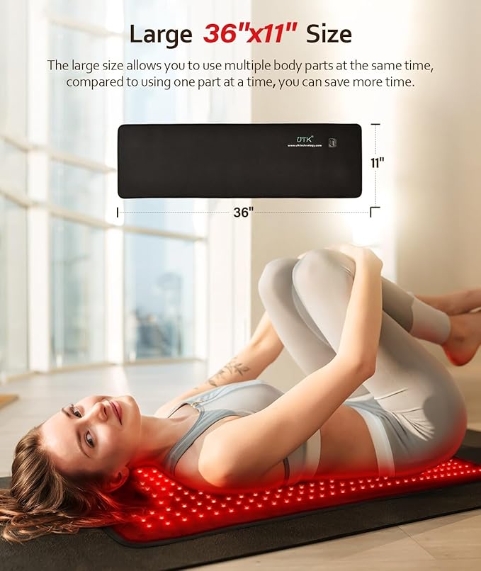 UTK 36" x 11" Blue & Red Light Therapy for Body, 330 LEDs Extra Large Near Infrared Light Therapy Pad, 470nm & 660nm & 850nm Light Blanket for Waist, Back, Belly, Knee Joint Muscle Pain Relief