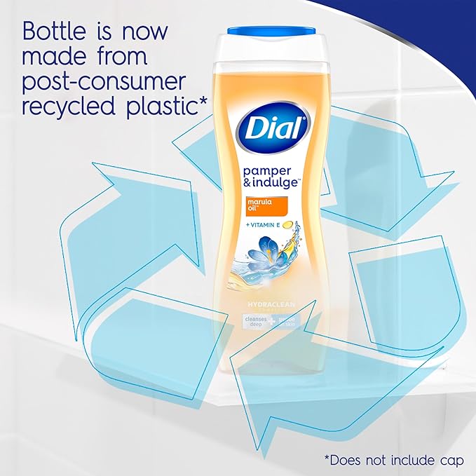 Dial Body Wash, Pamper & Indulge Marula Oil, 16 Fl Oz (Pack of 4), Hydraclean Complex & Vitamin E, Gentle, Leaves Skin Feeling Nourished, Dermatologist-Tested, No Parabens & Sulfates