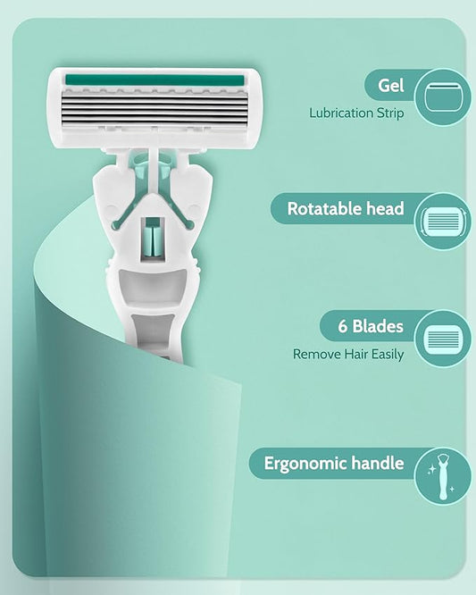 1 Travel Razors for Women with 12 Blade Refills, Green