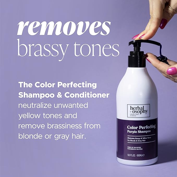 Purple Shampoo & Conditioner Set for Blonde Gray Hair, Eliminates Brassy and Yellow Tones, Infused with Cocos Nucifera Oil, Free of Sulfate, Parabens and Gluten, 2 x 16.9 Fl Oz