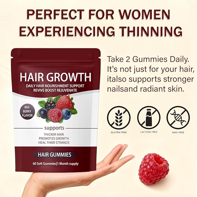 Lumin Hair Growth Gummies – Biotin, Vitamins & Plant Extracts, Supports Healthy Hair Growth & Strength, Skin & Nail Care - Mixed Berry Flavor, 60 Gummies