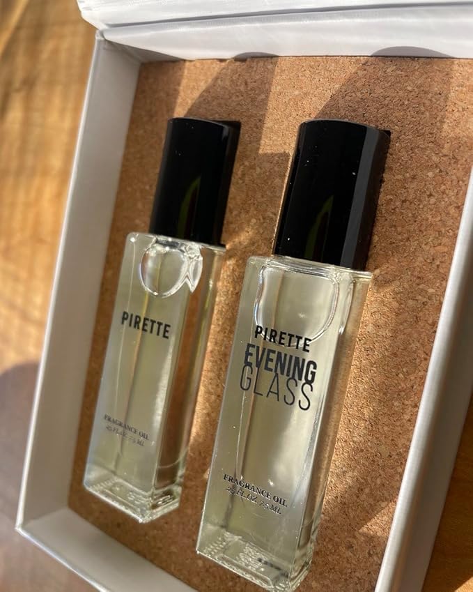 PIRETTE MIni Fragrance Oil Roll On Duo Set Evening Glass Fragrance Oils, Beach-Inspired, Long Lasting Perfume Oil Set, Travel Size Perfume, 2 x 0.25 fl oz
