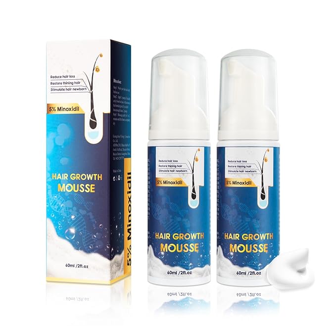 5% Minoxidil Hair Growth Foam for Men & Women – 2 Pack (60ml Each) | Extra Strength Hair Regrowth Treatment with Biotin | Supports Thicker, Fuller-Looking Hair