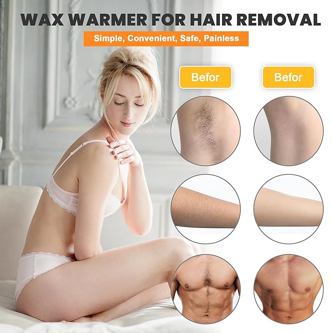 Professional Hair Removal Kit - Wax Warmer Machine with Double Pot, Large Capacity for Spa Salon and Home Use, Non-Stick Easy Clean Pots, 50 Sticks & 20 Collars (Black)