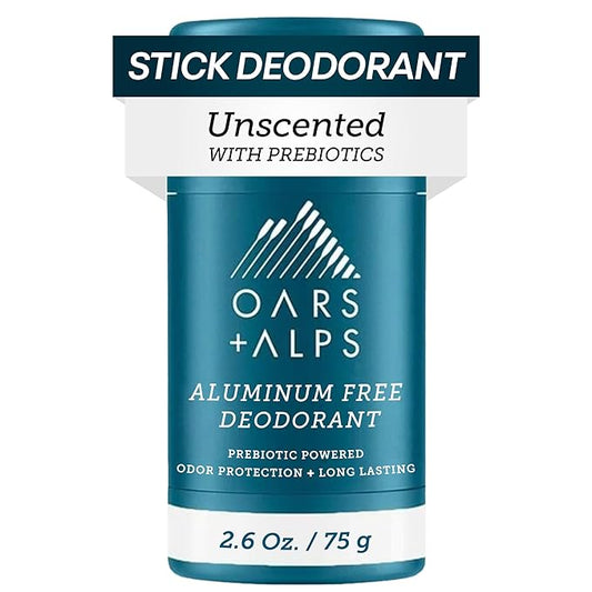 Oars + Alps Deodorant for Men & Women, Aluminum Free Deodorant for Men, Dermatologist Tested, Clean Ingredients, Vegan, Long Lasting, Unscented, 1pk, 2.6oz