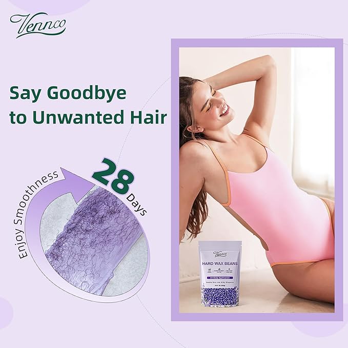 Hard Wax Beads, 1lb Wax Beans with Lavender Essence, Gentle on All Skin Types, Suitable for Legs, Back, Chest, and Bikini, Waxing Beads Refill for Easy Hair Removal at Home