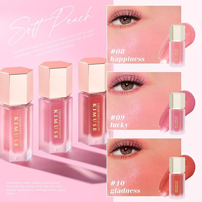 KIMUSE Liquid Blush - Soft Cream Blush for Cheeks, Long-Wearing, Waterproof & Smudge Proof, Dewy Finish