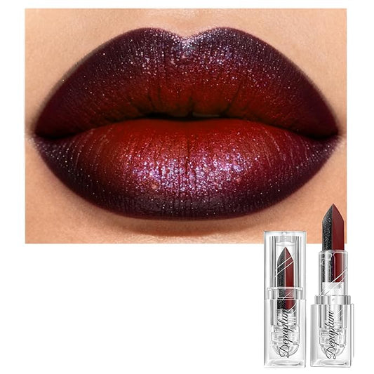 2 in 1 Red Matte Lipstick Glitter Black Lipstick Dual Sided Waterproof Lipsticks for Women One Stroke Two-Tone Long Lasting Lip Stick for Christmas Halloween, DU-G7