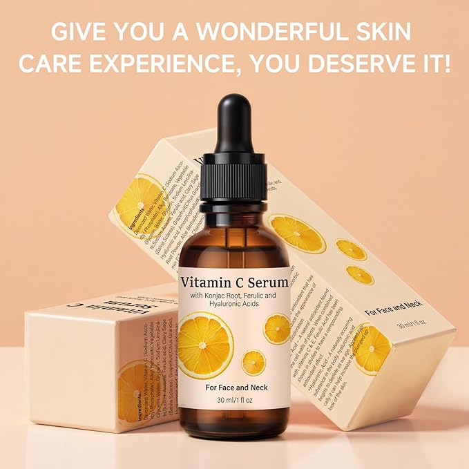 Vitamin C Serum, Hyaluronic Acid Serum for Face, 2 Packs All-In-One Hydrating Rich in Ferulic & Vitamin E for All Skin Type Facial Skincare Smooths Fine Lines for Neck Face