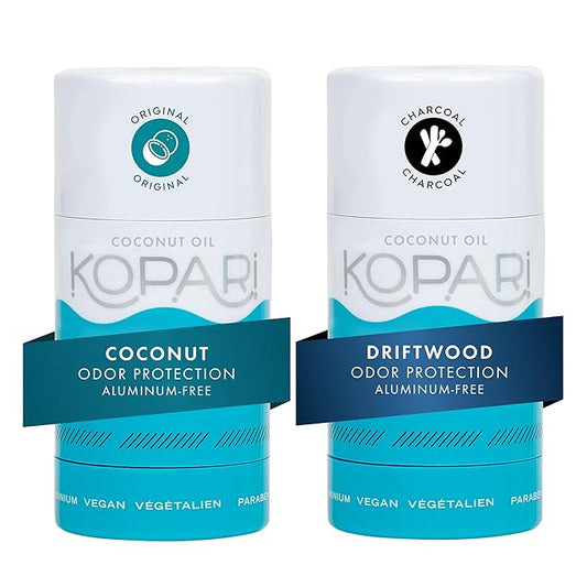 Kopari Aluminum Free Coconut Deodorant, Non Toxic & Clean Plant-Based, No Parabens or Baking Soda, Long Lasting Protection, Original & Charcoal 2 Pack
