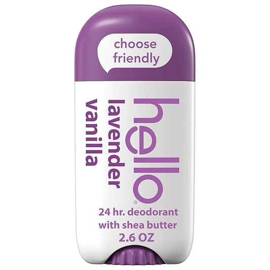 hello Lavender Vanilla Aluminum Free Deodorant for Women and Men with Shea Butter, 24-Hour Freshness, Baking Soda Free Deodorant, Dermatologically Tested, 2.6 oz Stick