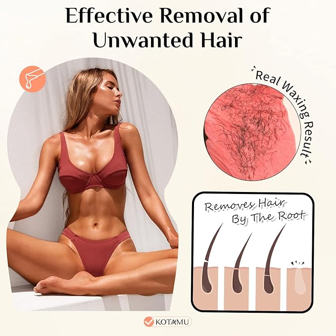 KOTAMU Wax Beads for Hair Removal - Professional Waxing for Sensitive Skin, Targets Thin Fine Hair, 1lb Pink Beads Ideal for Home Waxing Face, Eyebrows, Chin, Body, Legs, Arms, Underarm, Bikini