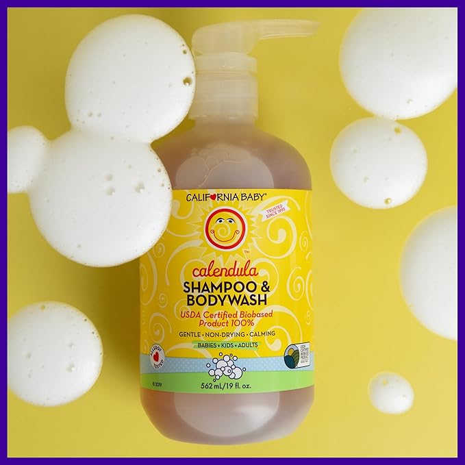California Baby Calendula Baby Shampoo + Baby Wash | 100% Plant-Based | Soothing Lavender Body Wash For Sensitive Skin | Hypoallergenic | 562mL / 19oz