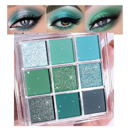 9Colors Green Avocado Color Colorful Bright Eyeshadow Palette Makeup,Matte Sparkle Eye Shadow Palette Long Lasting Waterproof,Emerald Bright Eyeshadow Palette