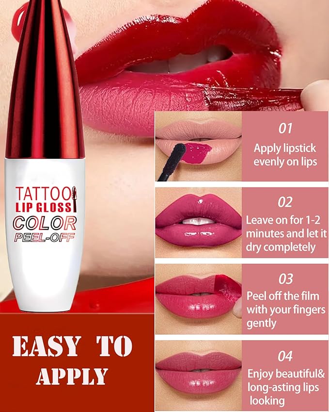 Peel Off Lip Stain Tattoo Lip Gloss, Pink Matte Lip Liner Stain Peel Off Waterproof Long Lasting,Highly Pigmented Transfer-Proof Lips Tint Stains Non-Stick Tinted Liquid Lipstick Makeup for Women-01