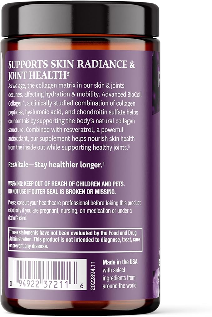 ResVitale Collagen Enhance - Beauty Supplement with Hyaluronic Acid & Resveratrol - 120 Capsules