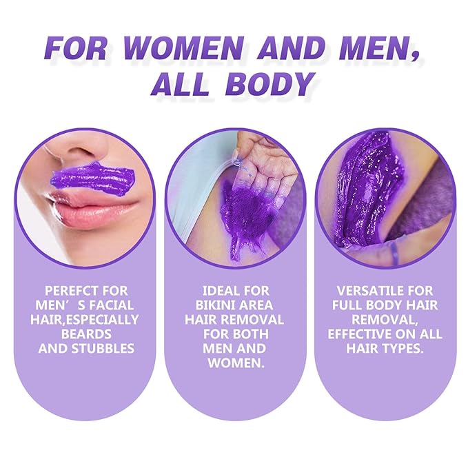 Brazilian Wax Beads 0.6lb for Sensitive Skin, Lavender Scented Hard Wax Beans for Coarse and Fine Hair Removal on Face, Bikini, Body, Professional Stripless Salon & Home Kit Refill