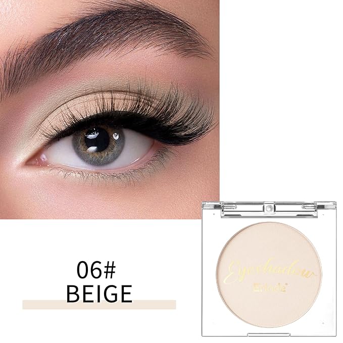 Erinde Single Beige Matte Eyeshadow Palette, Velvet Eye Shadow Compact Powder Primer Base Makeup, Neutral Nudes Matte Pressed Powder Eye Shadow Palette, 06# Beige