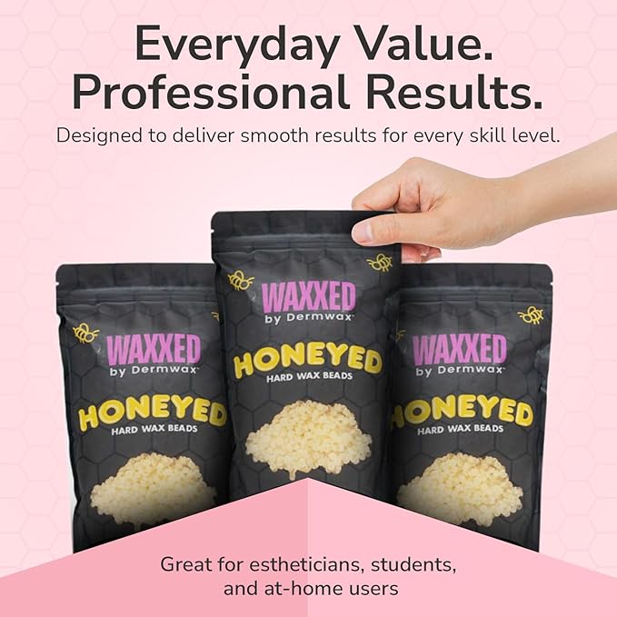 WAXXED Honeyed Hard Wax Beads 2.2LB – Budget-Friendly Golden Gel Waxing Beads That Melt Fast at Low Temp – Flexible Texture for Smooth Application – Clean Removal, Low Residue - Gentle for All Areas