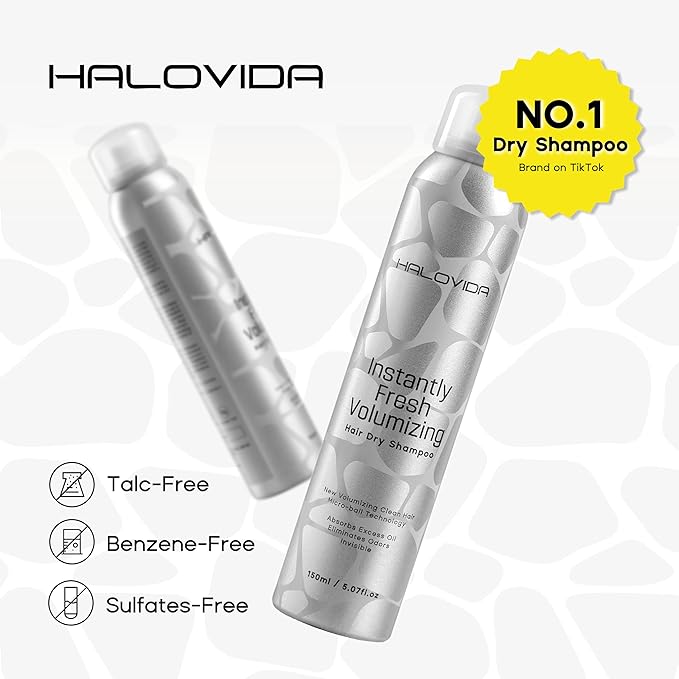 HALOVIDA Dry Shampoo for Women, Travel Size Dry Shampoo Spray for Dark Hair Leaves No White Residue, Absorb Oils, Volumizing & Refresh Hair for 72 Hours, 5.07 Fl Oz (Pack of 4)