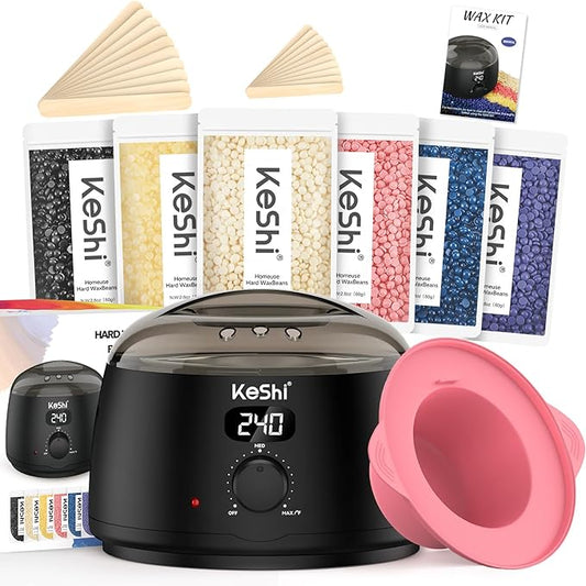 KeShi Waxing Kit for Women and Men, Digital Wax Warmer with 6 Bags Hard Wax Beads, at-Home Hair Removal Wax Kit for Full Body, Face, Eyebrow, Bikini, Legs, Brazilian & Sensitive Skin(Graphite)