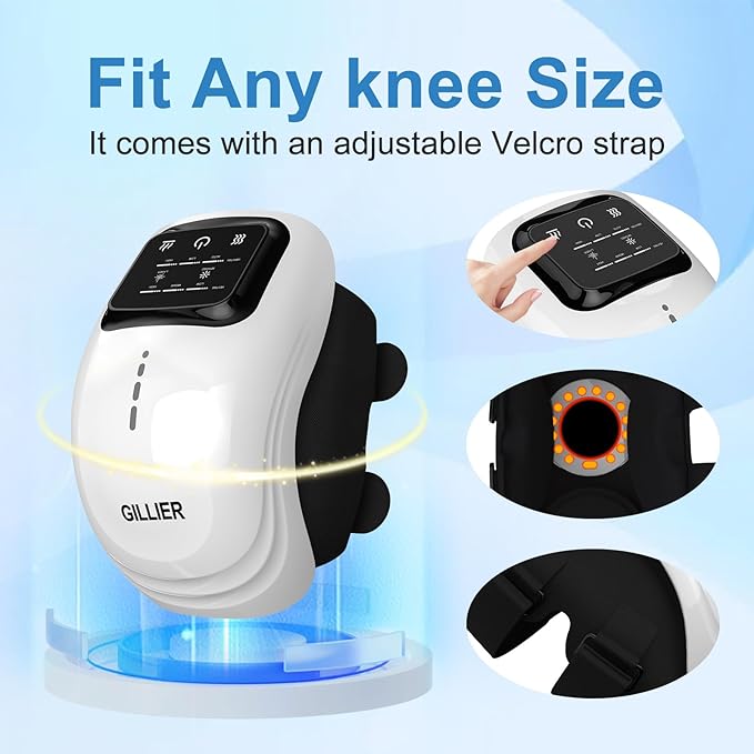 Knee Massager Smart with Heat, Red Light and Massage Therapy, 3 Vibration Modes and 3 Heating Levels, 2025 Updated Edition, LED Vitality Joints Knee Massager, Gifts for Grandma & Grandpa, White