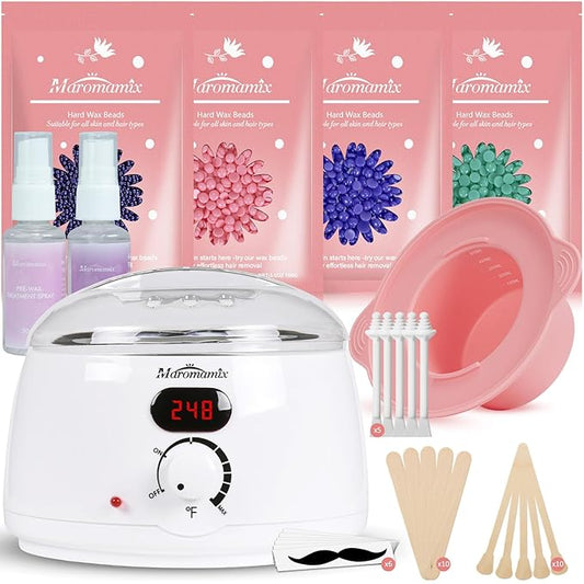 Waxing Kit -Digital Wax Warmer Machine for Hair Removal with 4 Packs of Hard Wax Beads & Silicone Pot for Full Body, Legs, Face, Eyebrows, Bikini, Brazilian at Home Waxing Kit for Women Men