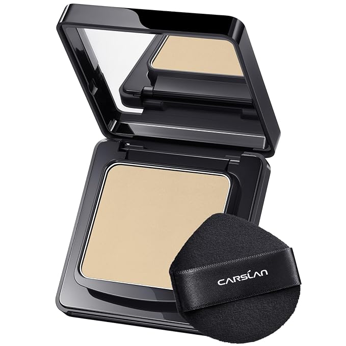 CARSLAN 1.0 Waterproof Face Pressed Powder Compact, 24H Longlasting Oil Control Pressed Setting Powder Talc-Free Makeup, Shine Free, Poreless, Smooth, 01 Golden for dry&com skin (0.28Oz)