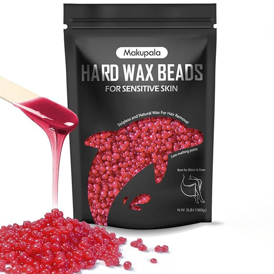 3lb Hard Wax Beads Bulk, Commercial Salon Quality Hypoallergenic Waxing Bead, Unscented Sensitive Skin Stripless Wax Pellets, Coarse & Fine Hair Removal Refill for Body, Bikini Line, Underarm, Legs