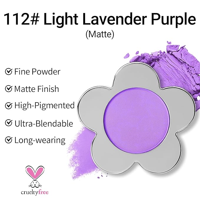 Erinde Lavender Purple Matte Eyeshadow Palette, Velvet Eye Shadow Compact Powder Primer Base Makeup, Long-Lasting Eye Makeup, Ultra-Blendable, Pigmented Color, Vegan Formula, 112 Light Lavender Purple