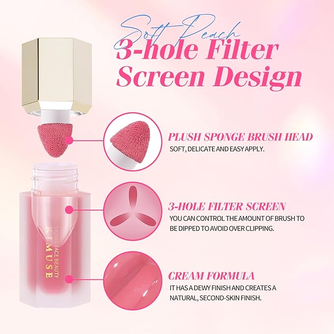 KIMUSE Liquid Blush - Soft Cream Blush for Cheeks, Long-Wearing, Waterproof & Smudge Proof, Dewy Finish