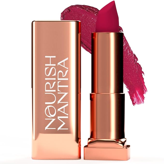 NOURISH MANTRA Creamy Matte Lipstick - Rani Kiss | Non-drying, Highly Pigmented Lipstick | Matte Finish | Enriched with Castor Oil & Vitamin E | 4 g