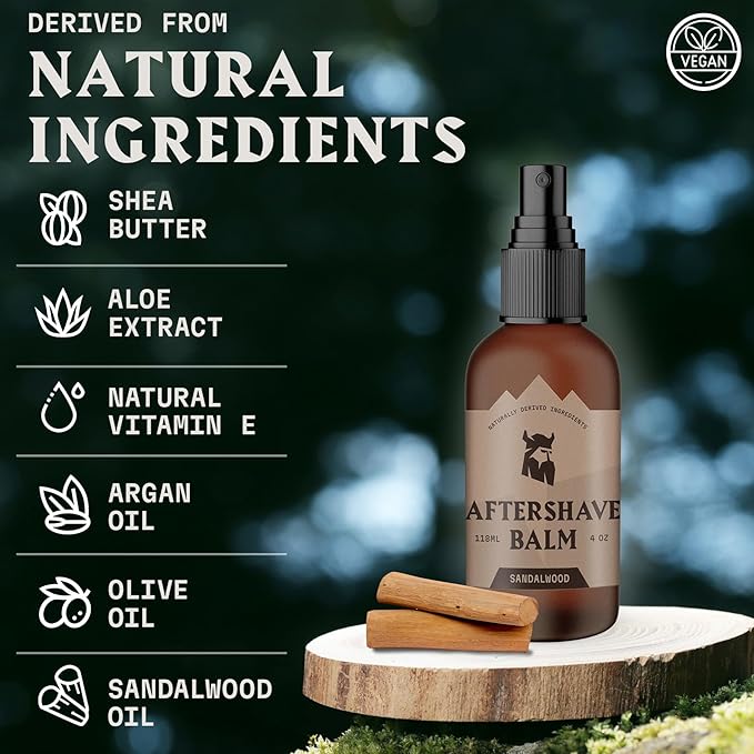 Striking Viking Aftershave Balm for Men - 4 Fl Oz, Sandalwood - Soothing Irritation Relief & After Shave Lotion for Men - Hydrating Skin Care - Subtle Sandalwood Scent Shave Balm