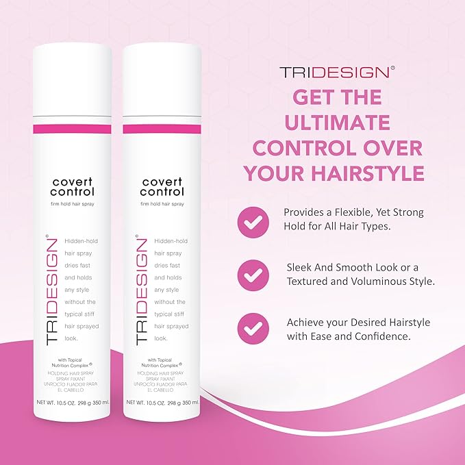 TRI Design Covert Control - Fast-Drying Hairspray for Women & Men, Aerosol Strong Hold Setting Spray, Hair Products, 2 Pack of 10.5 Oz