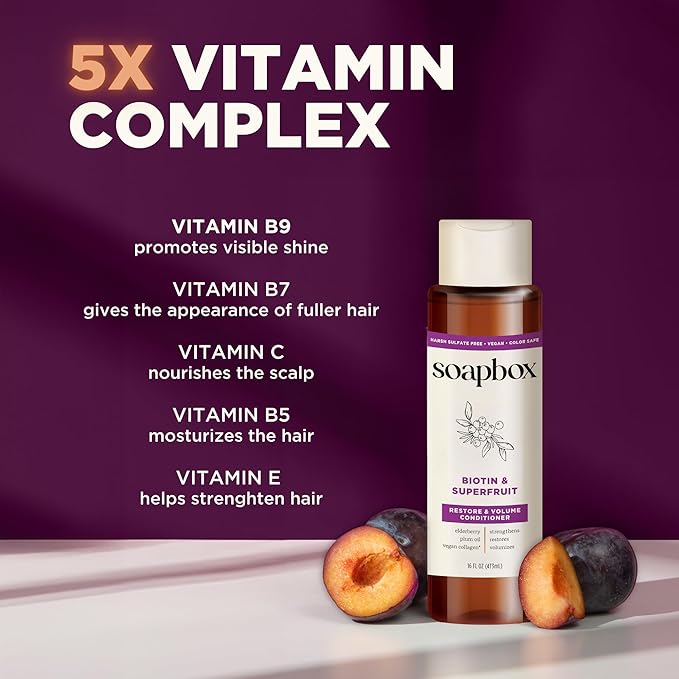 Soapbox Biotin & Collagen Super Fruit Conditioner for Thin, Fine, Thinning Hair | Volumizing & Softening Conditioner to Promote Hair Growth, Strength, Fullness, 1 Liter Pump Bottle