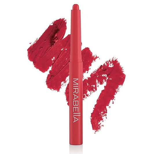 Mirabella - Velvet Matte Lip Crayon, Retractable Highly-Pigmented 2-in-1 Makeup, Long-Lasting Hydrating Lipstick Crayon + Lip Liner, Moisturizing Cream-to-Matte Lipcare Formula, Sunset Coral
