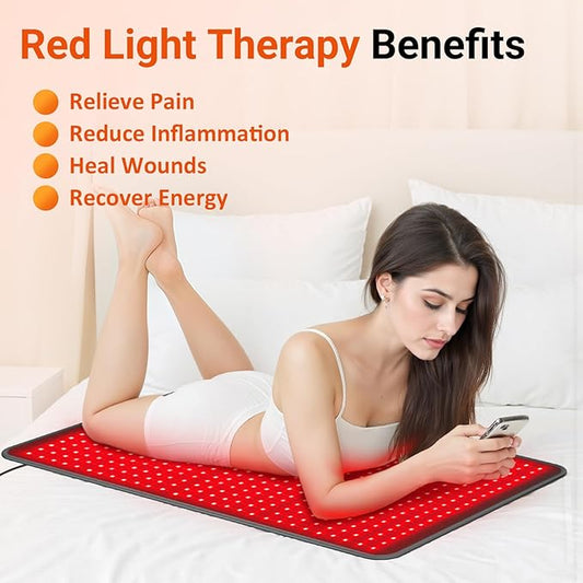 Comfytemp 41.5'' x 26'' Red Light Therapy Mat for Body, FSA Eligible HSA Near Infrared Light Therapy Pad with 560 LEDs, 660nm & 850nm Light Blanket for Back Belly Knee Joint Muscle Pain Relief, 96W