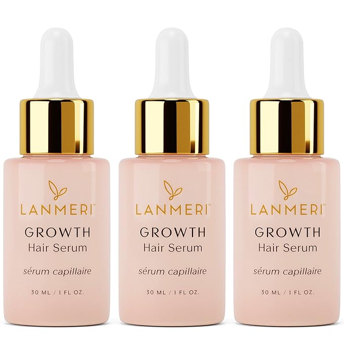 Lanmeri Vegan Hair Growth Serum for Women & Men - Natural Scalp Treatment for Thinning Hair and Hair Regrowth - Fuller-looking, Thicker and Healthier Hair in 90 Days, All Hair Types