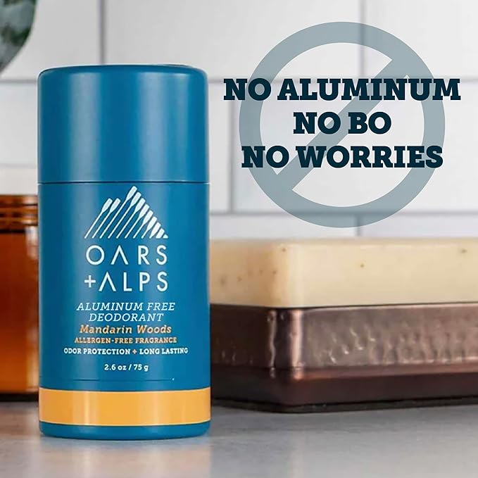Oars + Alps Deodorant for Men & Women, Aluminum Free Deodorant for Men, Dermatologist Tested, Clean Ingredients, Vegan, Long Lasting, Mandarin Woods, 2pk, 2.6oz