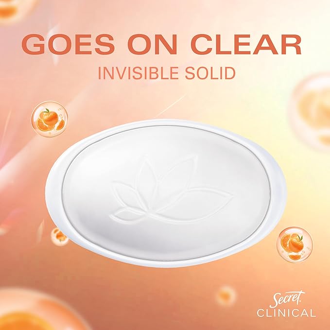 Secret Clinical Strength Antiperspirant Deodorant for Women, 3X Stress Protection, 72hr Sweat & Odor Protection, Pro-Hyaluronic Acid, Invisible Solid, Mandarin Summer Fizz Scent, 1.6 oz