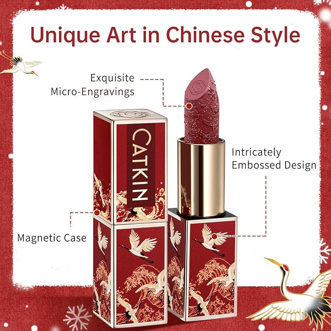 Catkin Lipstick Gift Set for Women, Full Coverage Velvet Semi-Matte Finish, Long Lasting Weightless with Hydrating Smooth Creamy Texture 0.13 oz x 3pcs