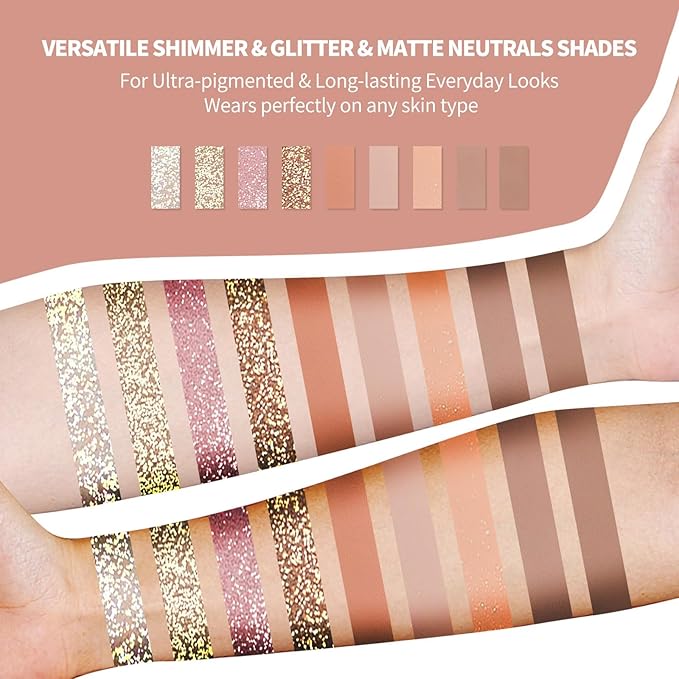 Mini Eyeshadow Palette，9 Colors Neutral Nude Matte Shimmer Glitter Eye Shadow Pallet High Pigmented Ultra-Blendable Naturing-Looking Waterproof Long Lasting Makeup Palette