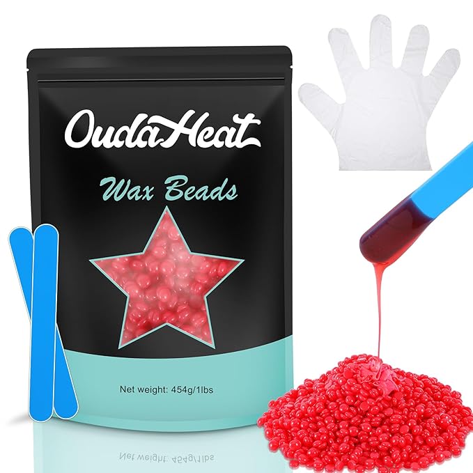 Wax Beads, 1lb Wax Beans for Hair Removal Sensitive Skin, Brazilian Coarse Waxing for Face, Bikini, Eyebrow, Back, Chest, Legs, Armpit, Waxing Beads for Women Men, 3 Silicone Stick, Strawberry