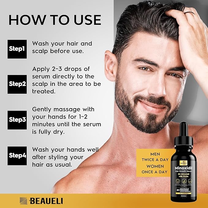 5% Minoxidil Hair Growth for Men and Women: Extra Strength Minoxidil Beard Regrowth Treatment Serum with Biotin for Thinning Hair Loss to Grow Thicker Fuller 30ml 6 Bottles