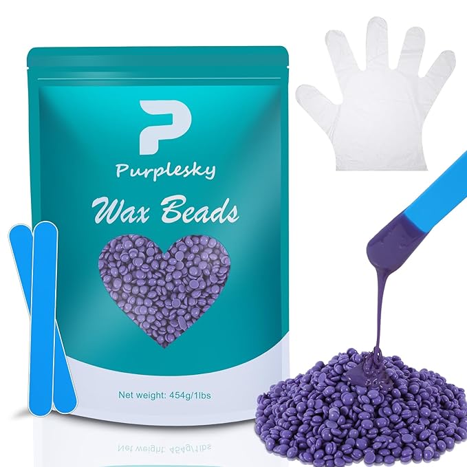 Hard Wax Beads, 1 Lbs Coarse Wax Beads for Hair Removal, Face Waxing Beads for Sensitive Skin, Brazilian, Bikini, Leg, Armpit, Home Waxing Bulk with Silicone Waxing Stick (lavender scent)