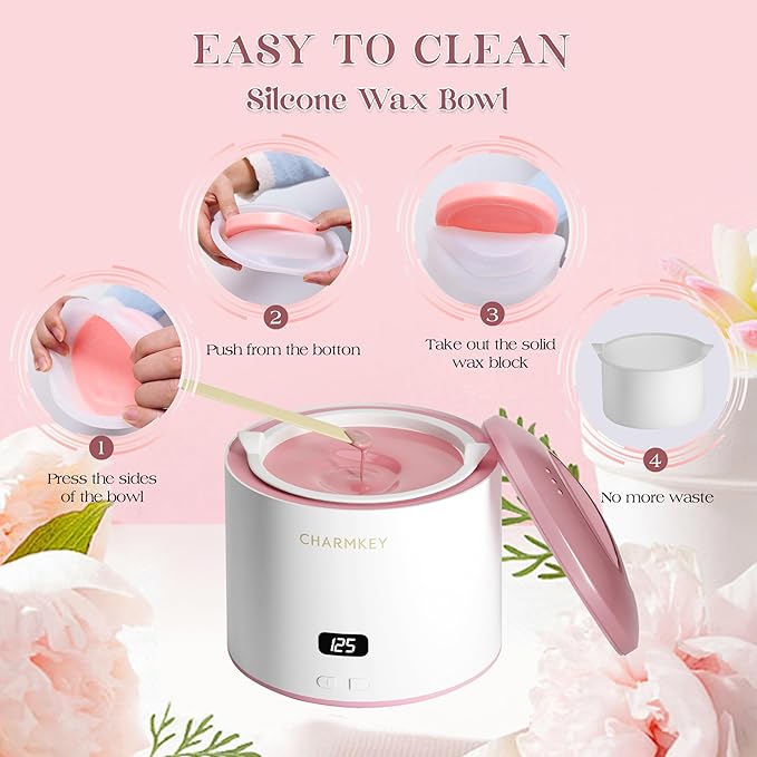 CHARMKEY Hair Removal Waxing Kit for Women, Digital Display Wax Warmer for Face, Eyebrow, Bikini, Body, Wax Machine with 200g Hard Wax Beads, Waxing Heater with 16.9oz Silicone Bowl at Home