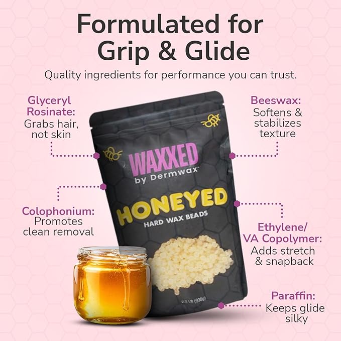 WAXXED Honeyed Hard Wax Beads 2.2LB – Budget-Friendly Golden Gel Waxing Beads That Melt Fast at Low Temp – Flexible Texture for Smooth Application – Clean Removal, Low Residue - Gentle for All Areas