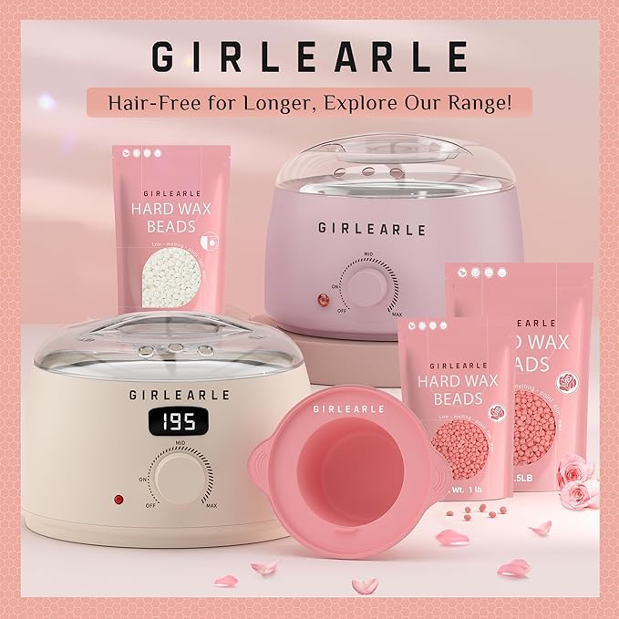 Waxing Kit for Women and Men, GIRLEARLE Wax Warmer Hair Removal at Home with Beads, Multiple Formulas Target Different Types of Sensitive Skin Body, Brazilian Bikini, Eyebrow, Facial