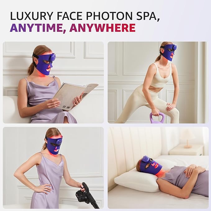 Red Light Therapy for Face, Near-Infrared 850 Red Light Therapy Mask, Wireless 8 Colors Led Face Mask Light Therapy with Eye Protection, 280 LED Beads for True Anti-Wrinkles Skincare at Home & Travel